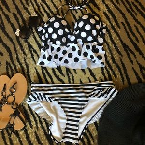 Retro inspired polkadots and stripes 2 piece suit!